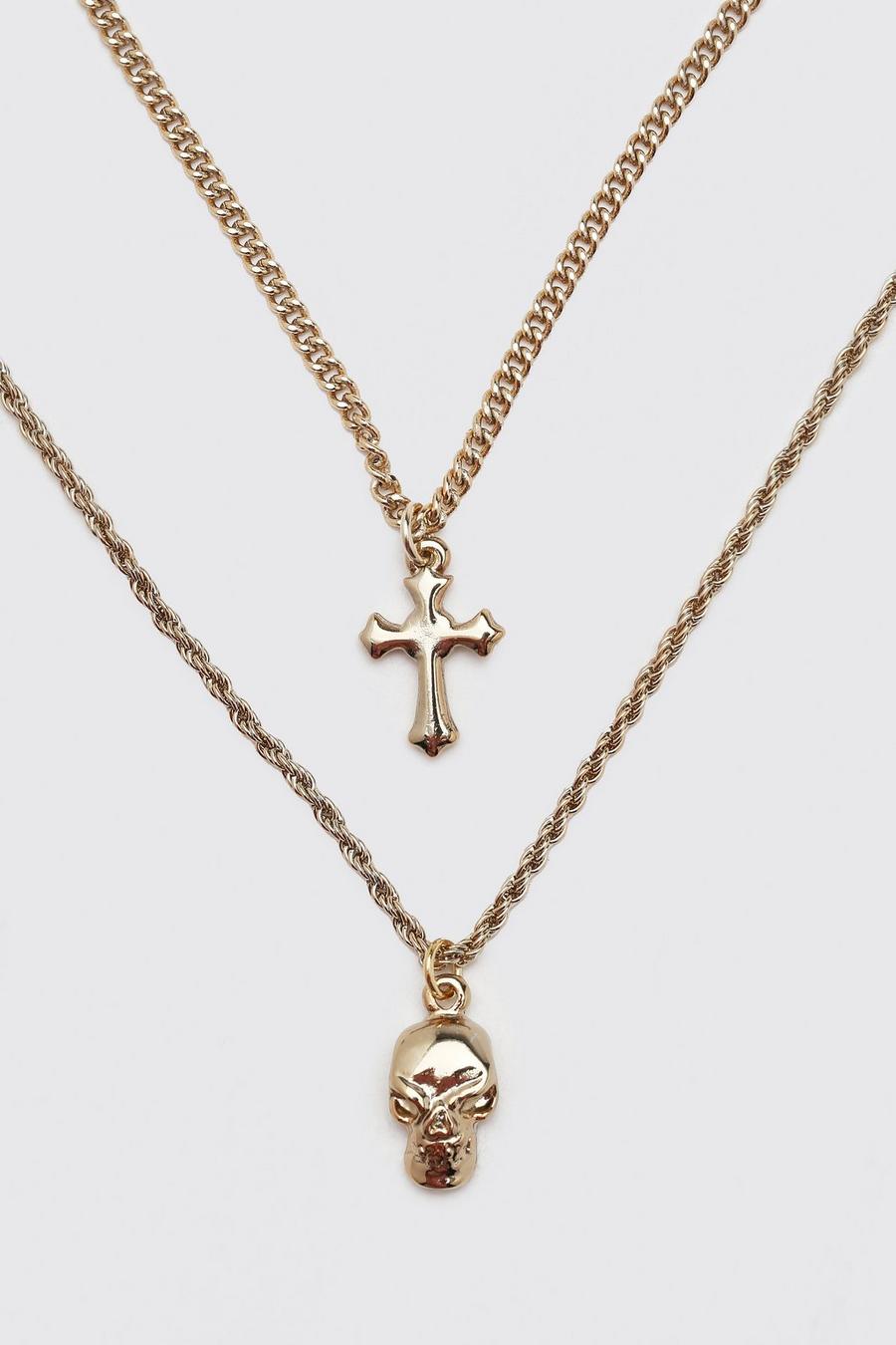 Gold Double Layer Pendant With Skull And Cross image number 1