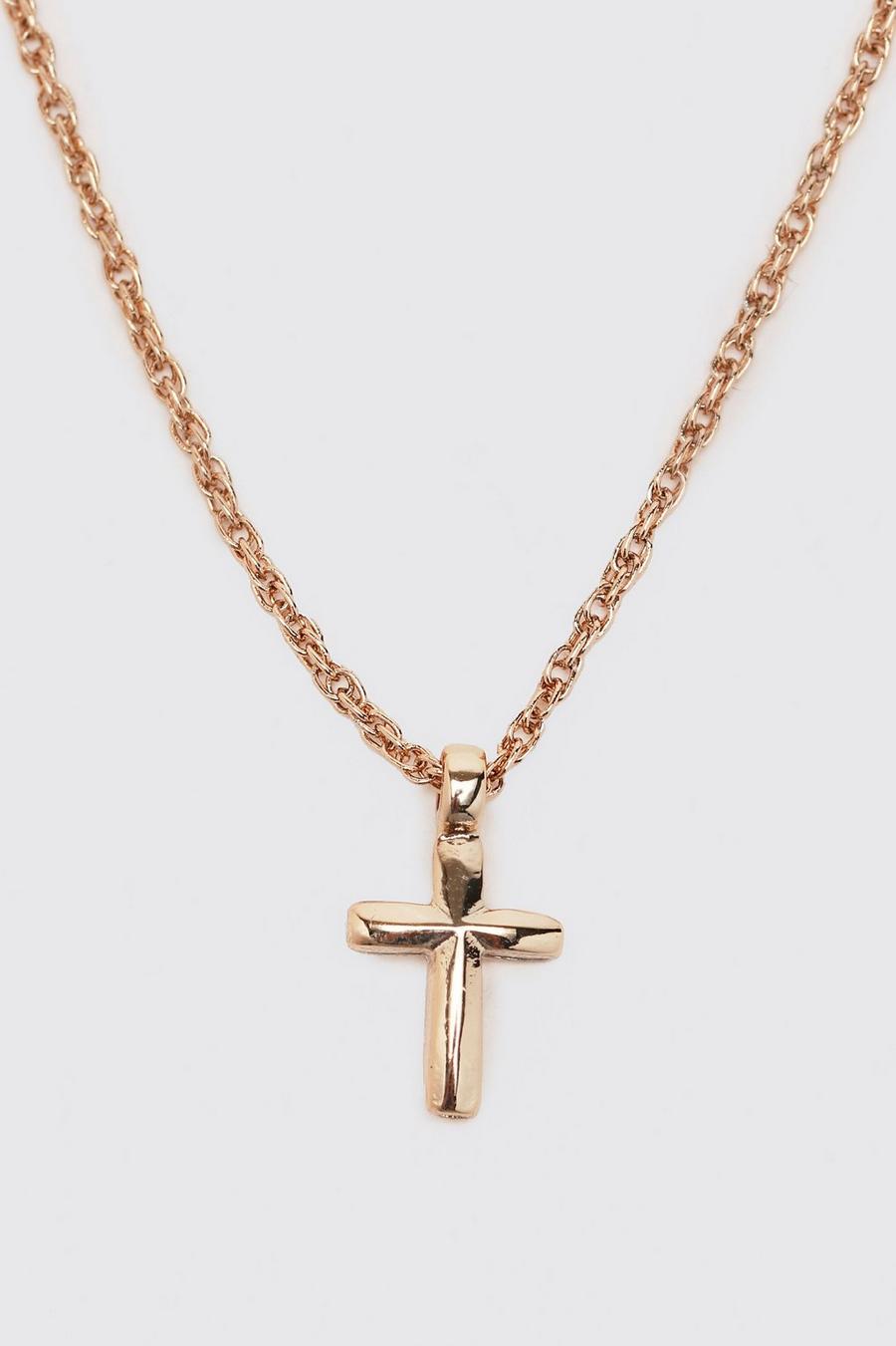 Gold Rope Chain Necklace With Cross Pendant image number 1