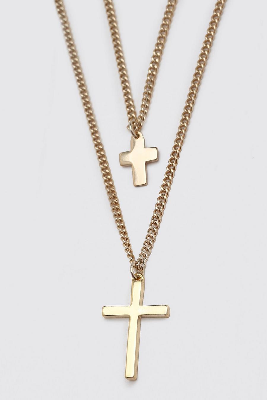Gold Double Layer Cross Pendant Necklace image number 1