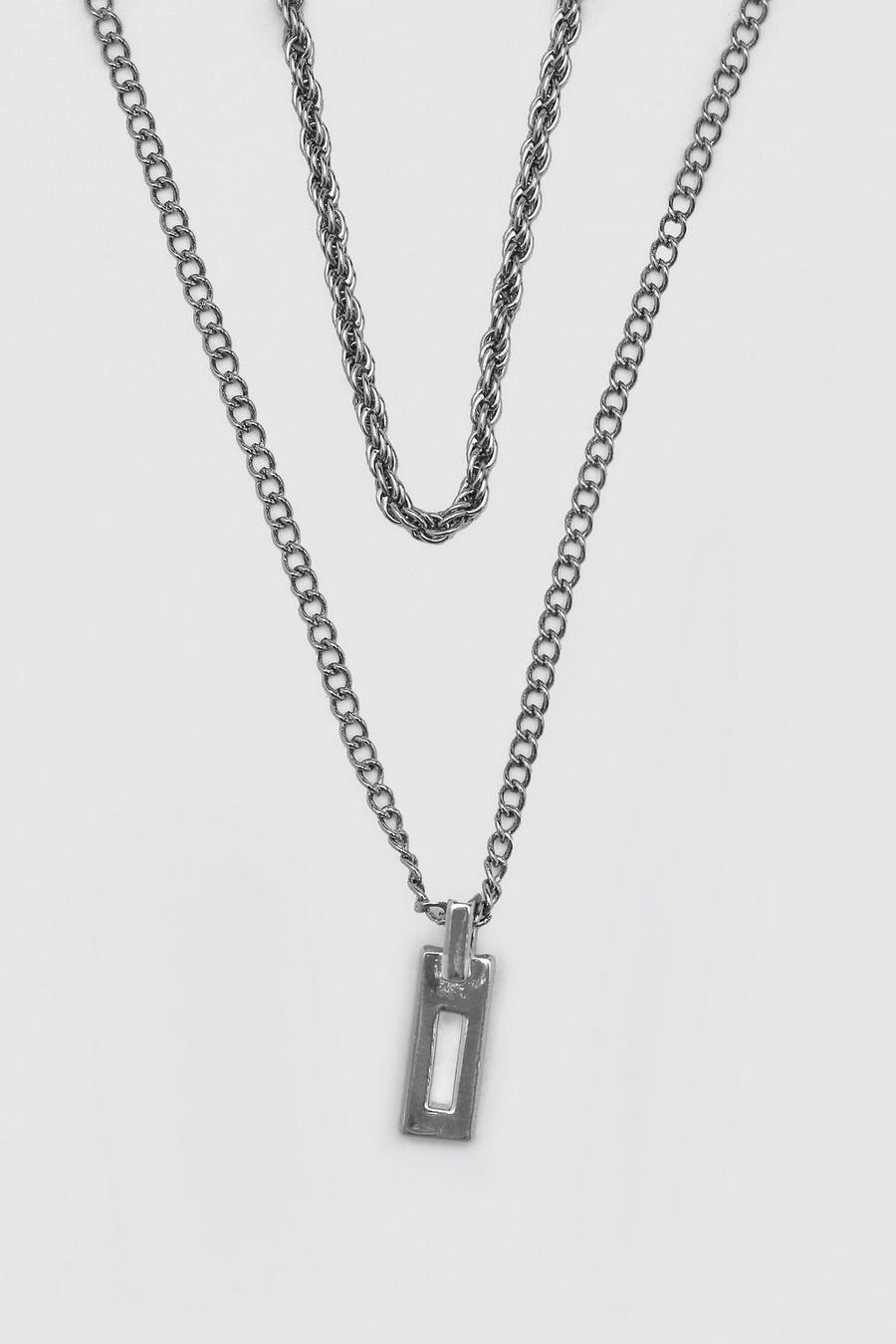 Silver Double Layer Rope Chain With Pendant image number 1