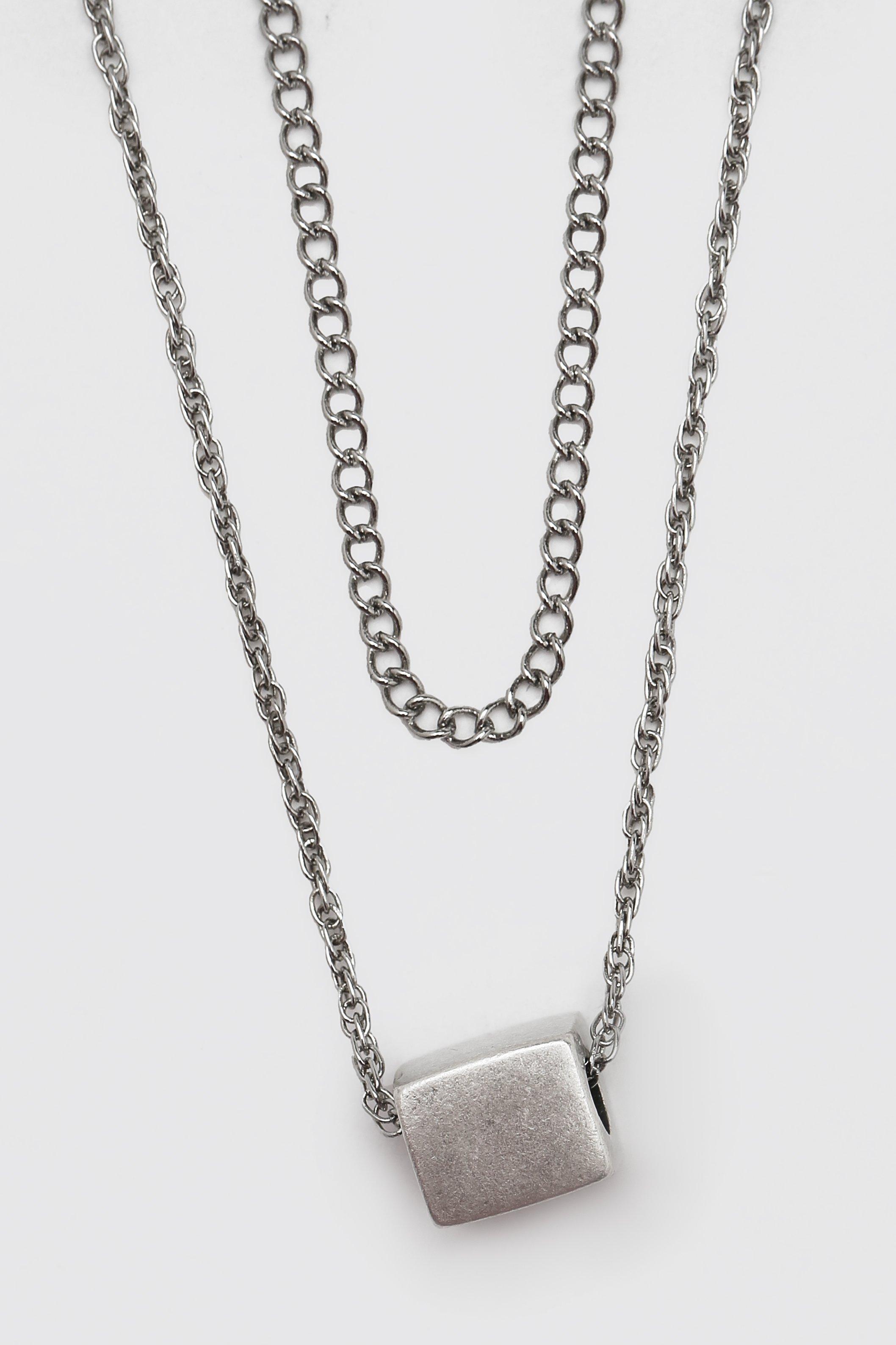Boohoo Double Layered Cube Necklace in Silver for Men Mens Necklaces White 