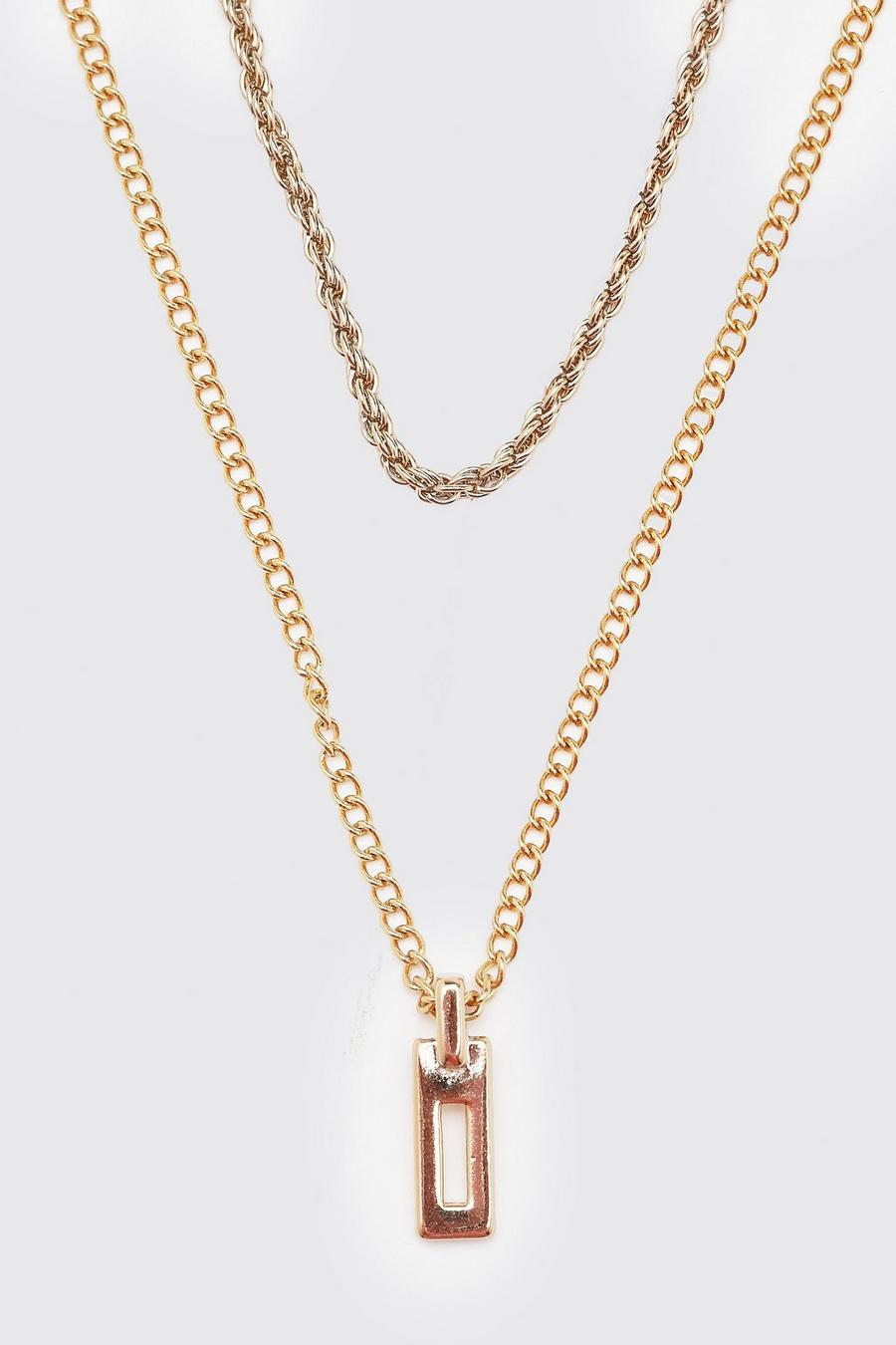 Gold Double Layer Rope Chain With Pendant image number 1