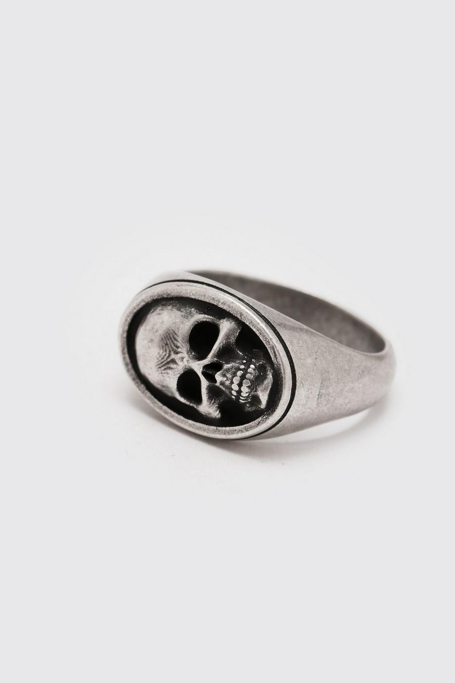 Silver Skull Detail Signet Ring image number 1