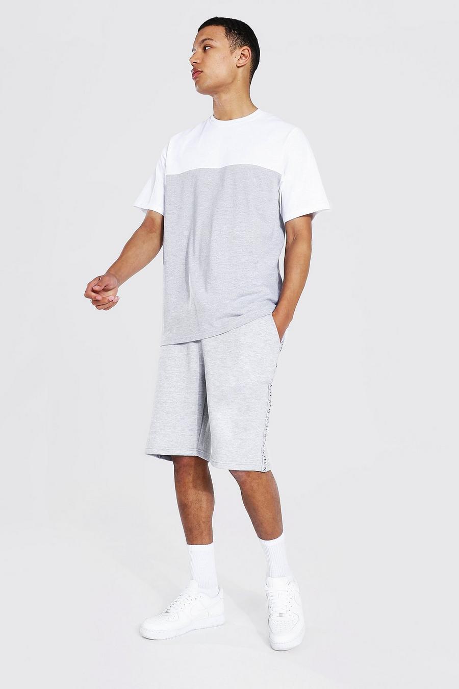 Grey marl grå Tall - MAN T-shirt och shorts med blockfärger image number 1
