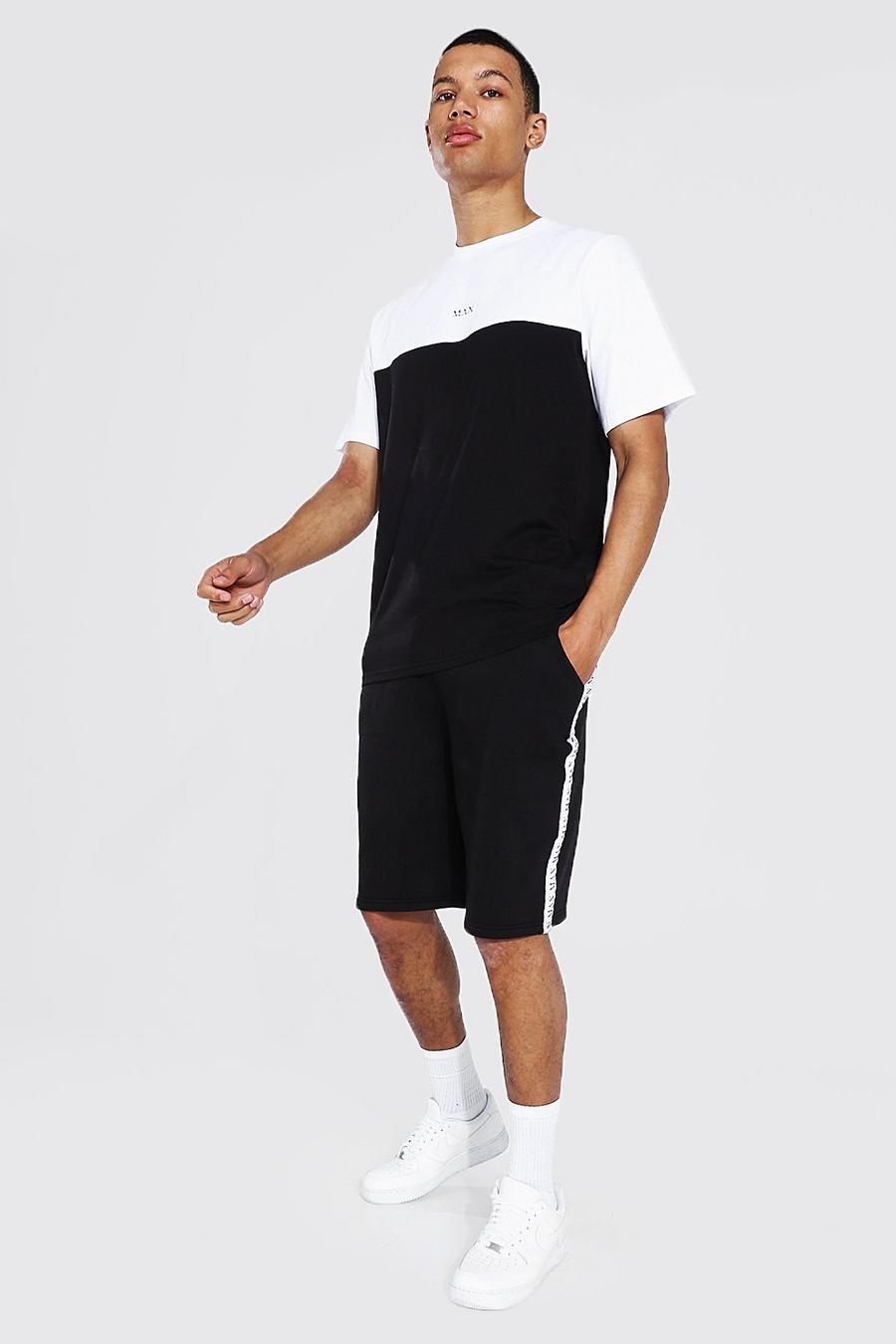 Black noir Tall Man Colour Block T-shirt Short Set