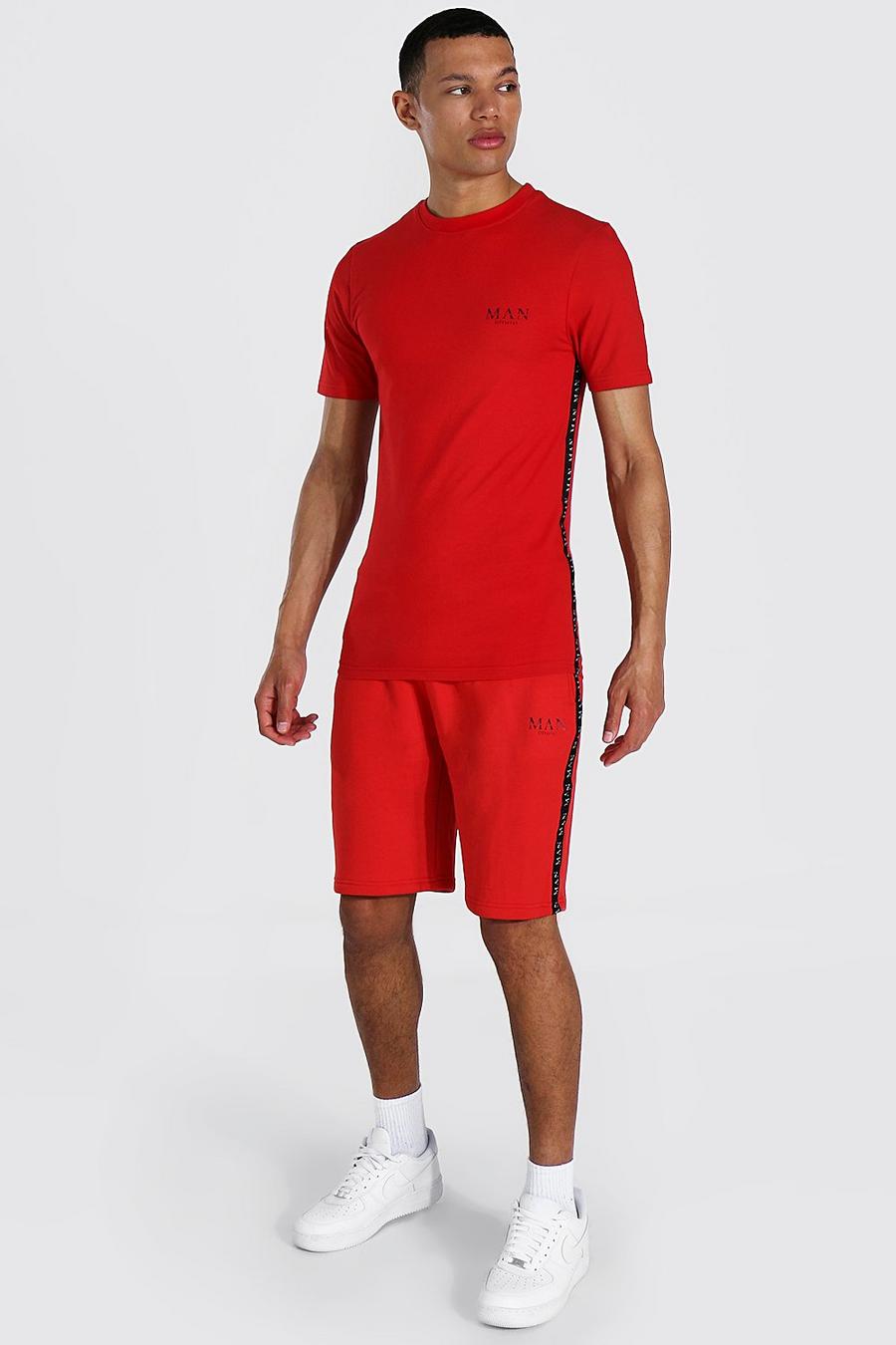 Tall Muscle-Fit Man T-Shirt und Shorts, Red image number 1