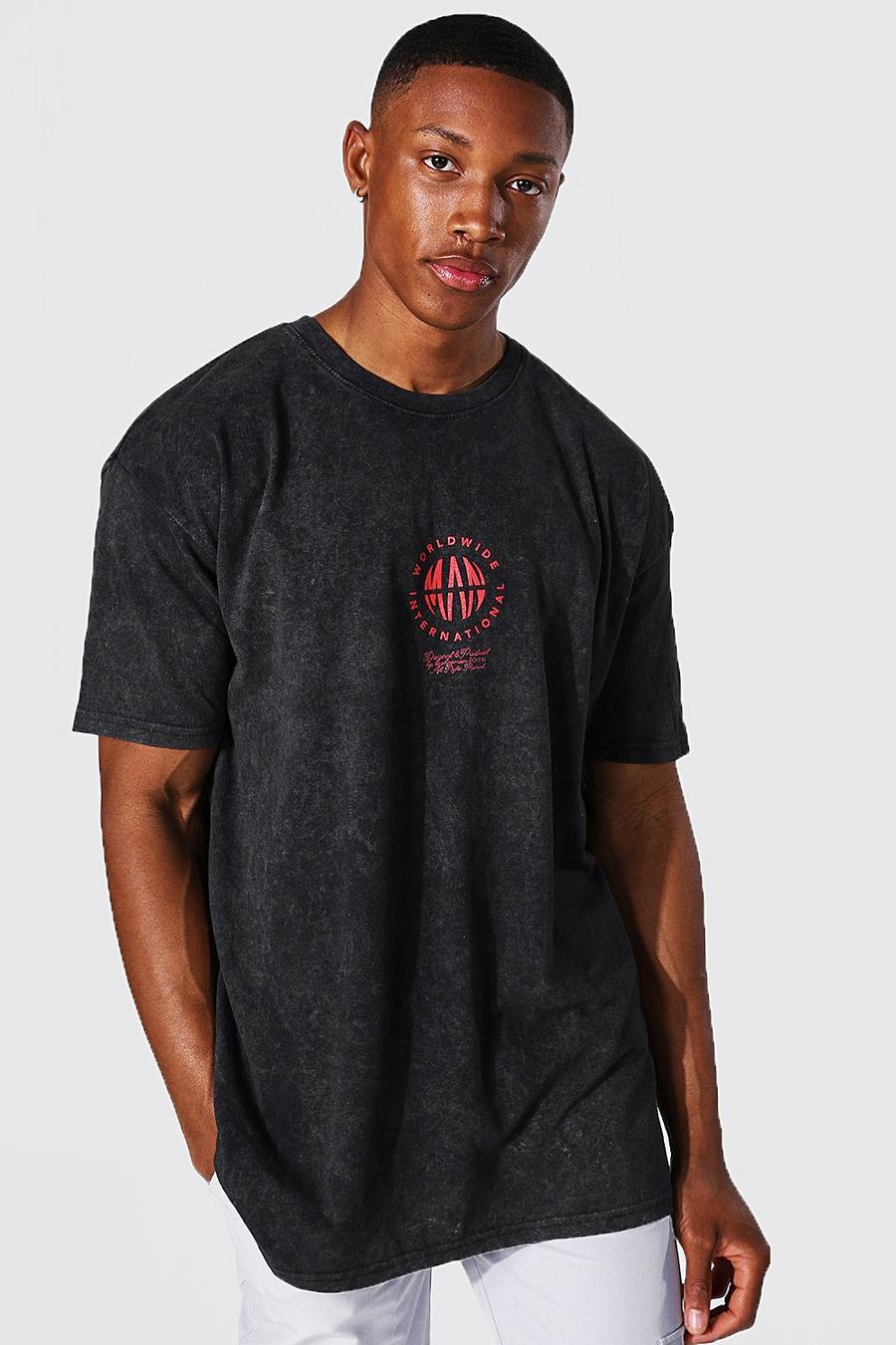 Charcoal MAN Worldwide Oversize stentvättad t-shirt image number 1