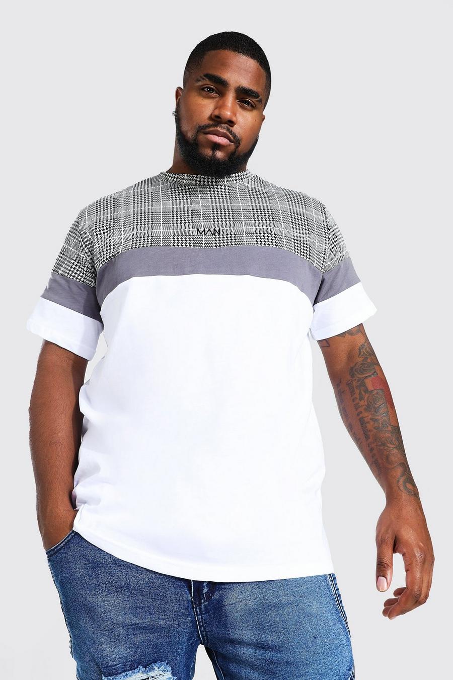 White Plus Size Jacquard Colour Block Man T-Shirt image number 1