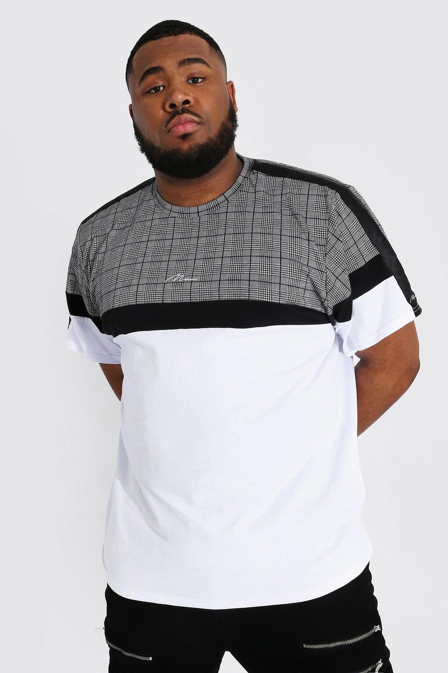 White Plus size - Man Script T-shirt med rutig panel image number 1