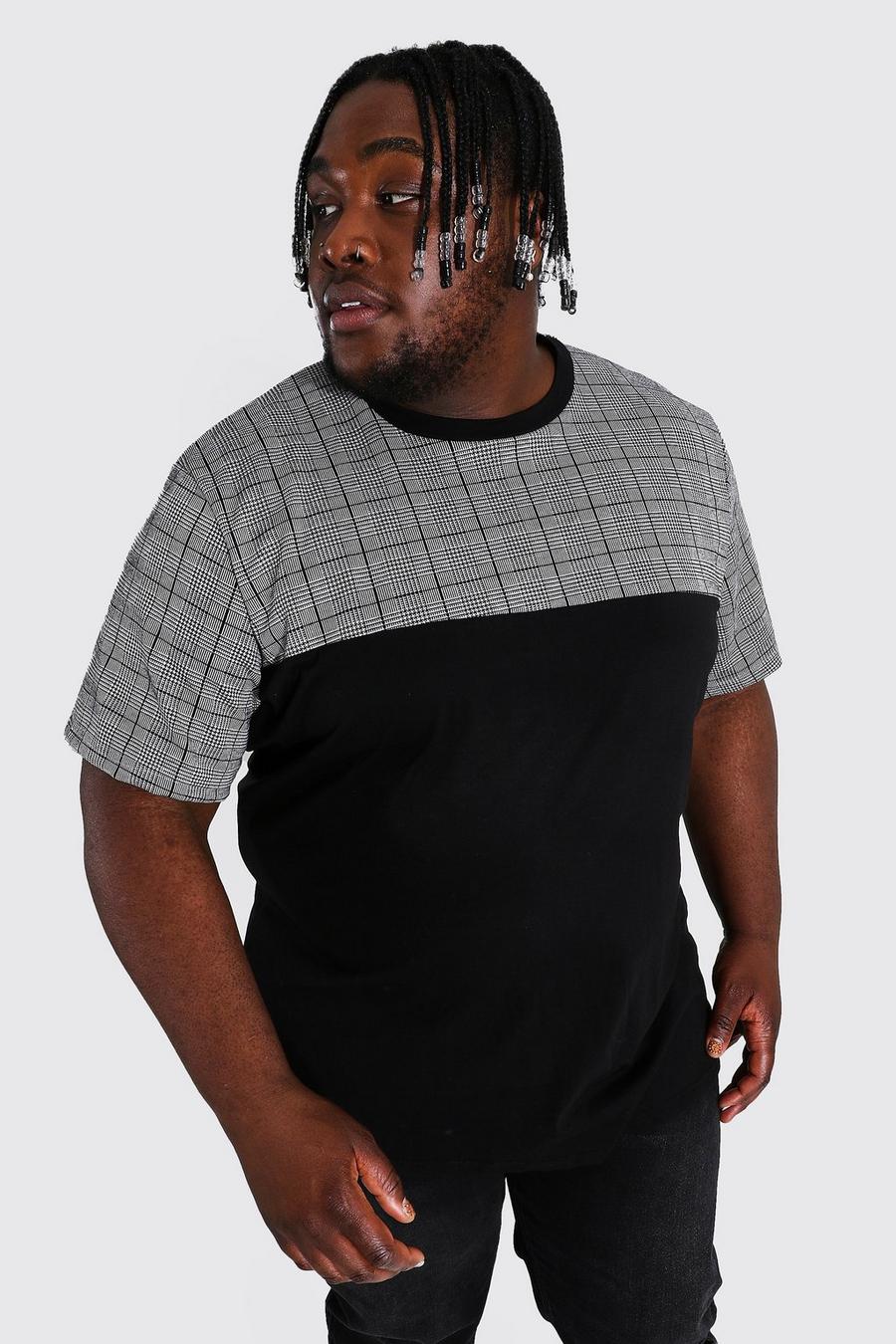 Black Plus size - MAN T-shirt med rutig panel image number 1