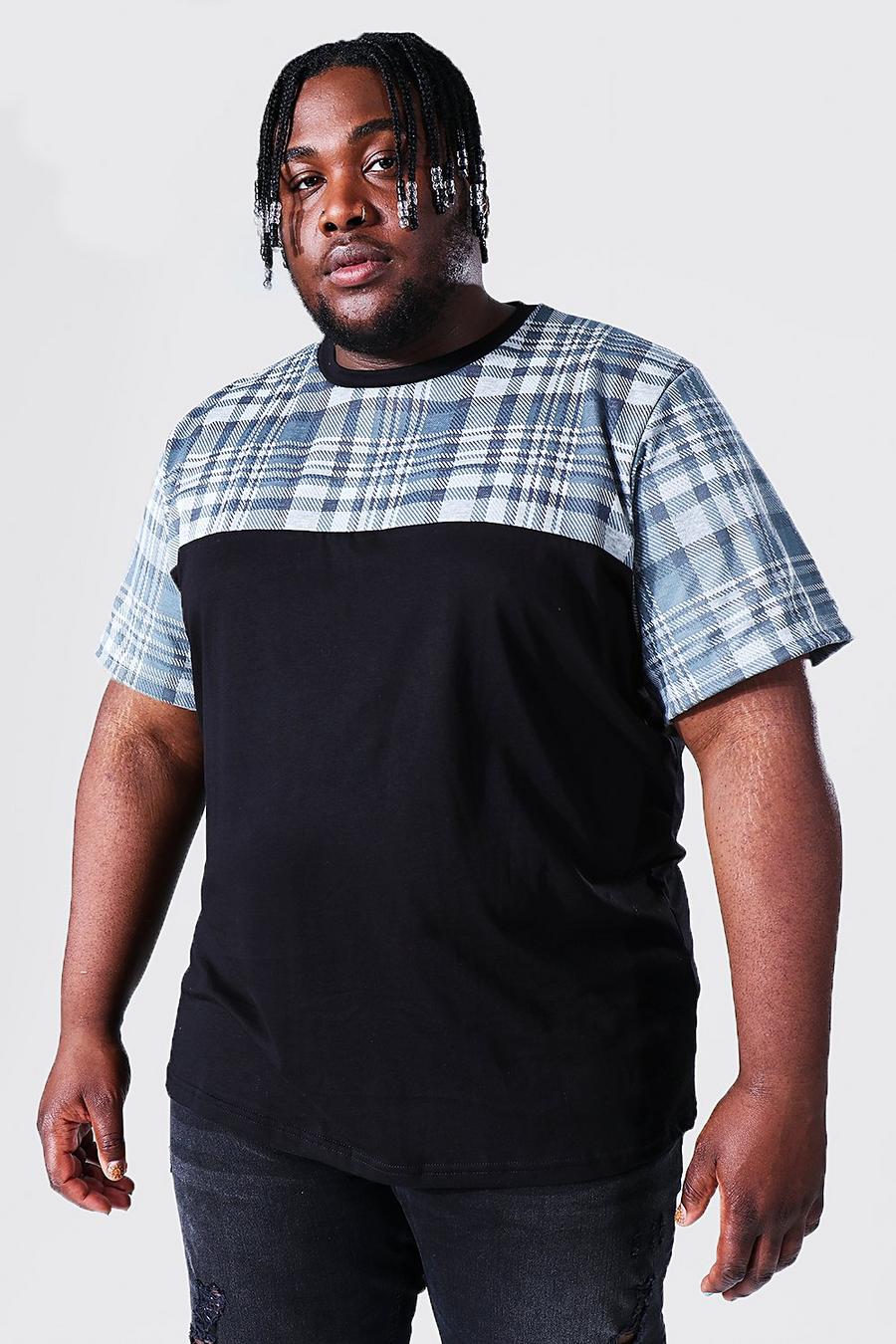 Black Plus Size Man Colour Block Jacquard T-shirt image number 1