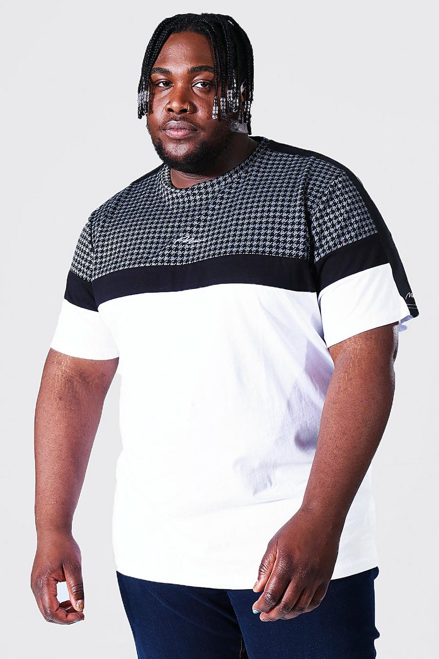 Camiseta Plus MAN de tela jacquard con texto y tira, White image number 1