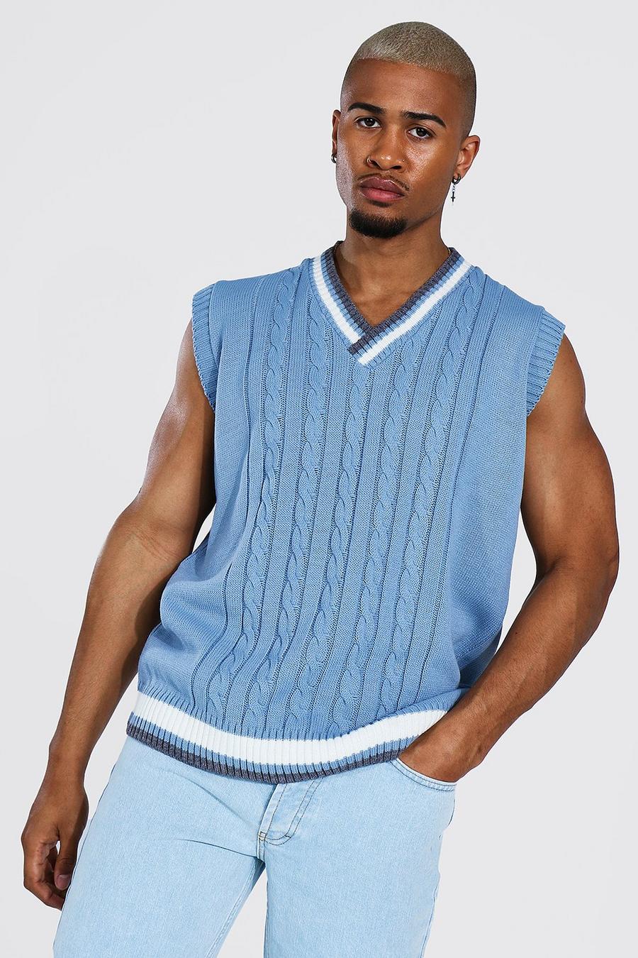 Pale blue Varsity Basic Knitted Vest image number 1