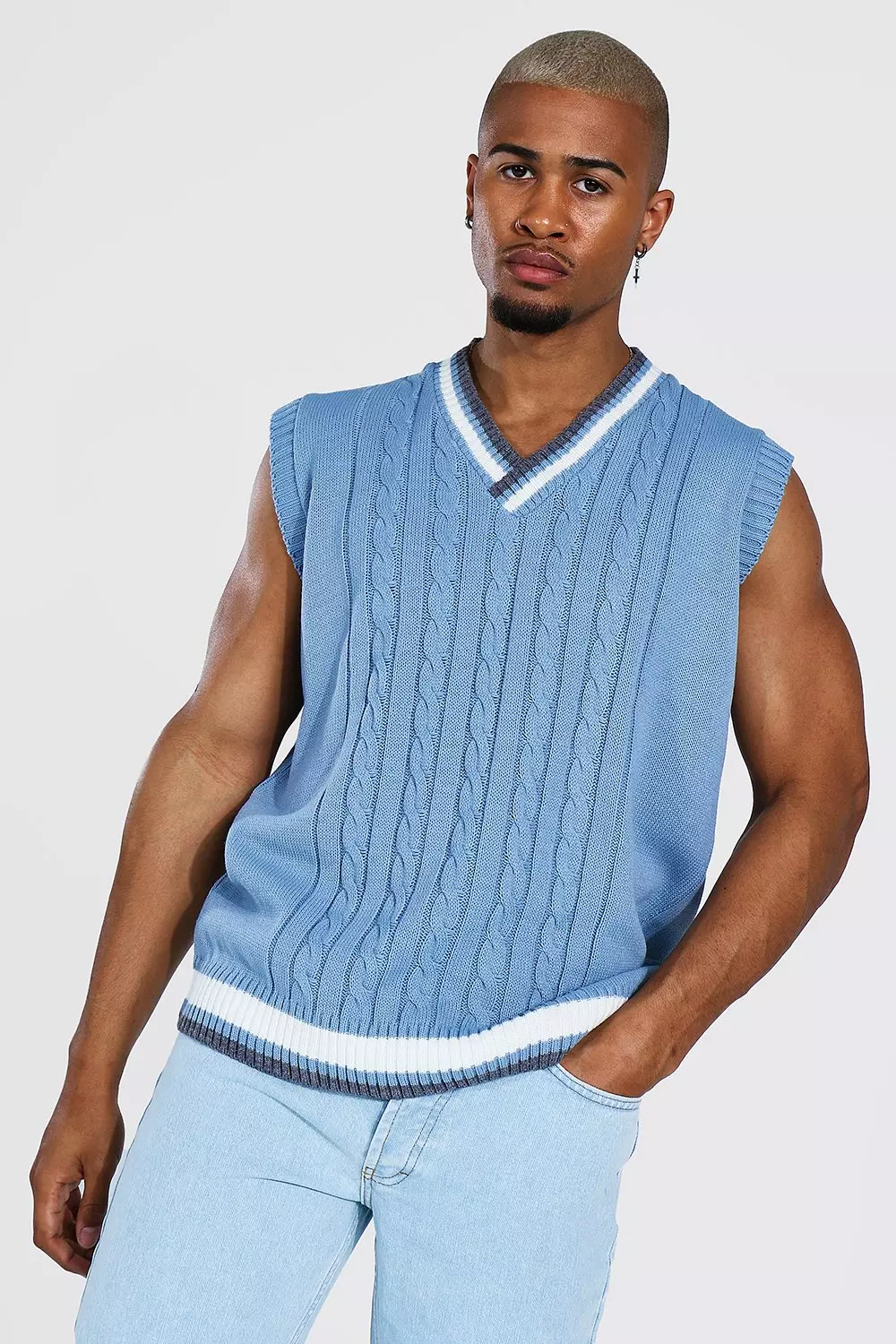 Pale blue Varsity Basic Knitted Vest alternative image