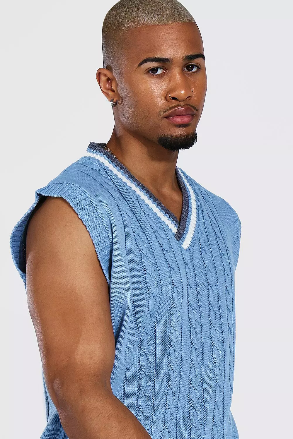 Pale blue Varsity Basic Knitted Vest alternative image