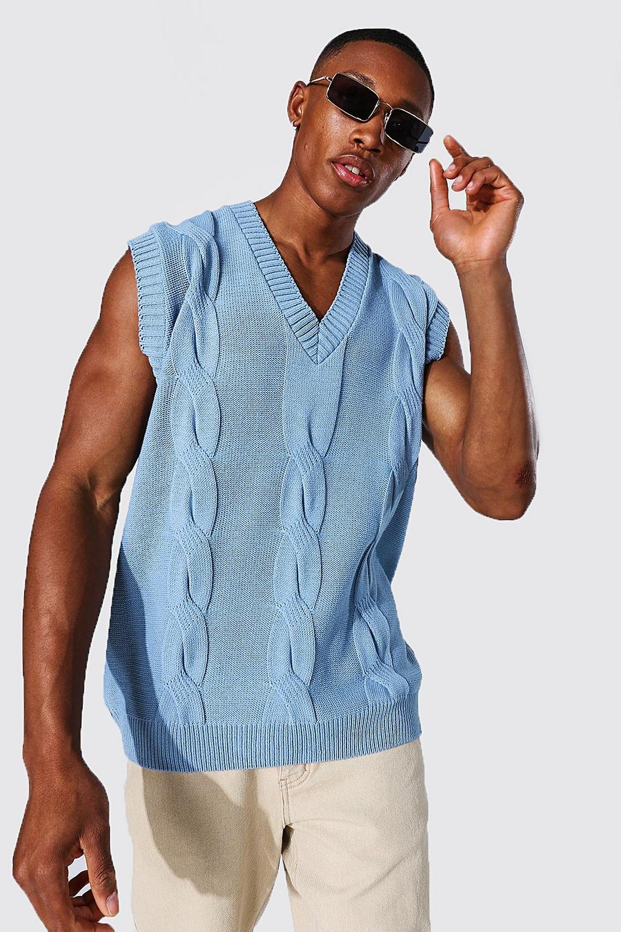 Pale blue Oversized Cable Knit Tank Top image number 1