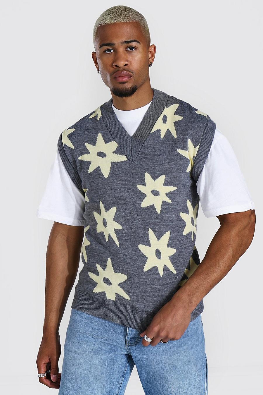Camiseta de tirantes de punto con margaritas y cuello de pico, Gris image number 1