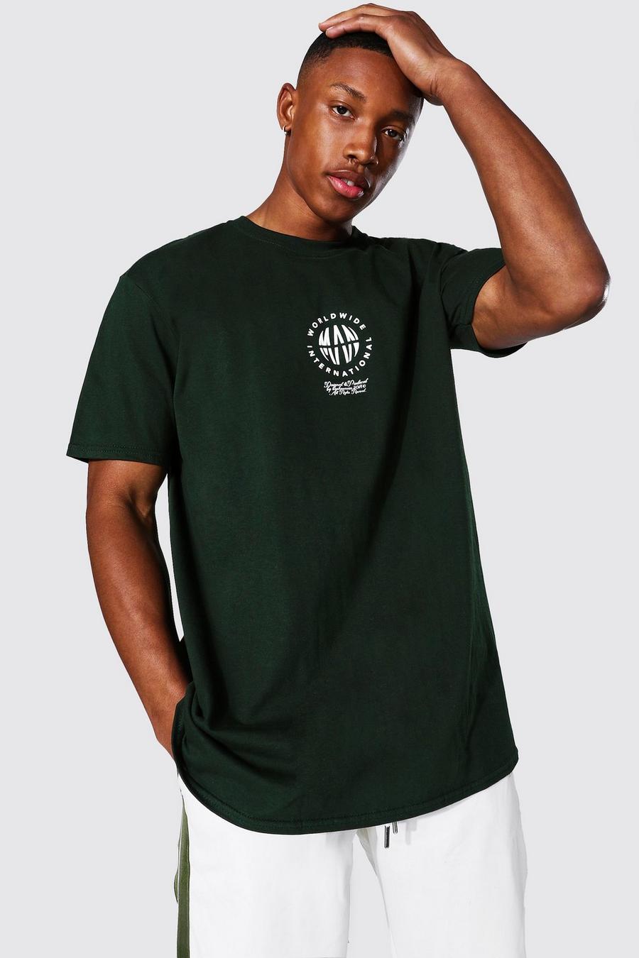 Überfärbtes T-Shirt in Übergröße mit Man Worldwide-Print, Wald image number 1