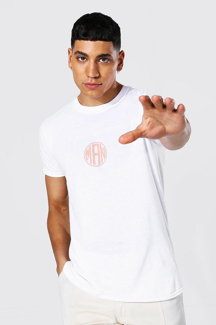 Rundhals-T-Shirt mit Man-Print, Weiß image number 1
