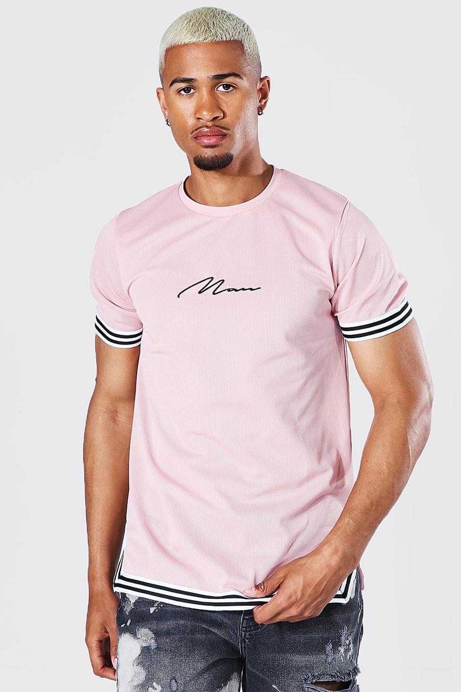 Light pink Man Signature Mesh Tape T-shirt image number 1