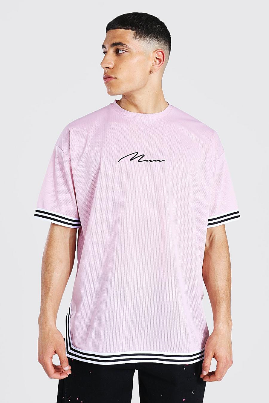 Lilac Oversized Man Signature Mesh Tape T-shirt image number 1