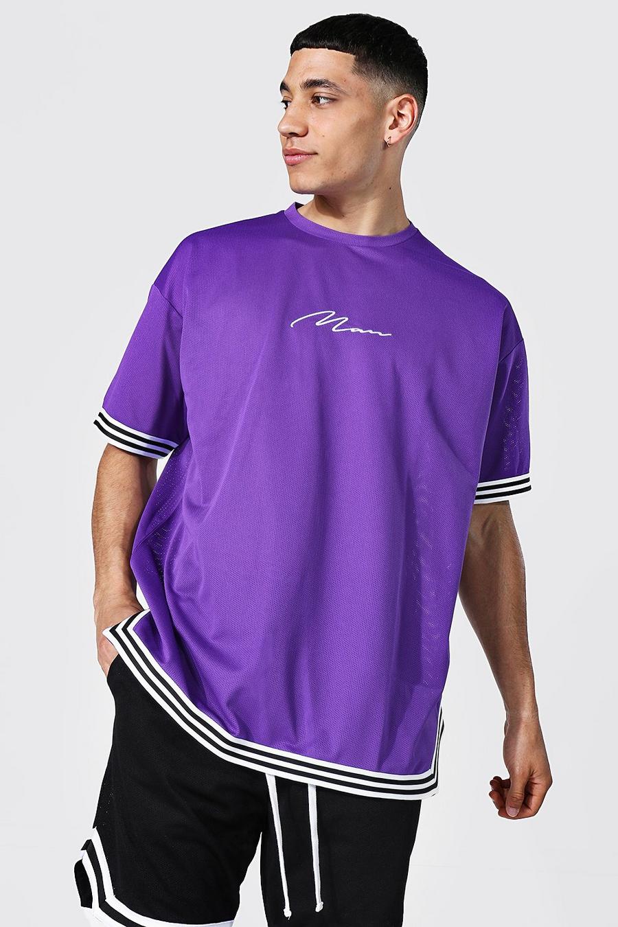 T-shirt oversize en tulle avec bande et signature Man, Violet image number 1