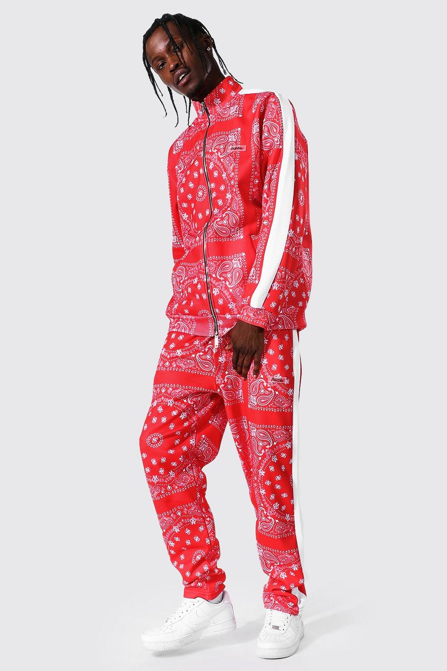 Red All Over Bandana Print Funnel Neck Tracksuit image number 1