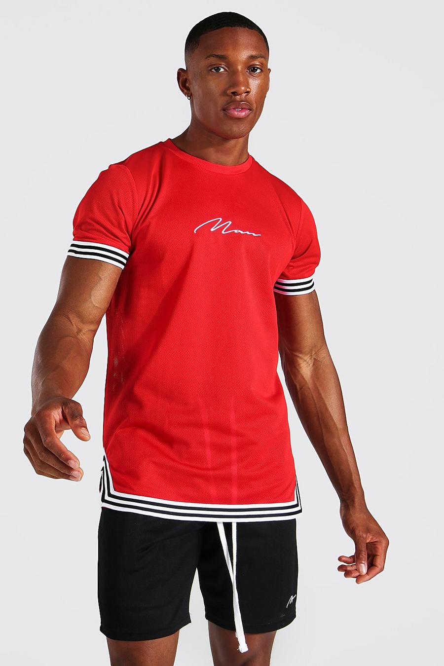 Camiseta con cinta de malla de la firma Man, Rojo image number 1
