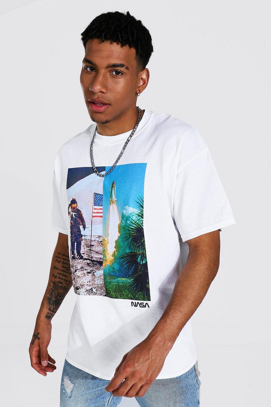 Übergroßes T-Shirt mit lizenziertem mehrfarbigem Nasa-Print, Weiß image number 1