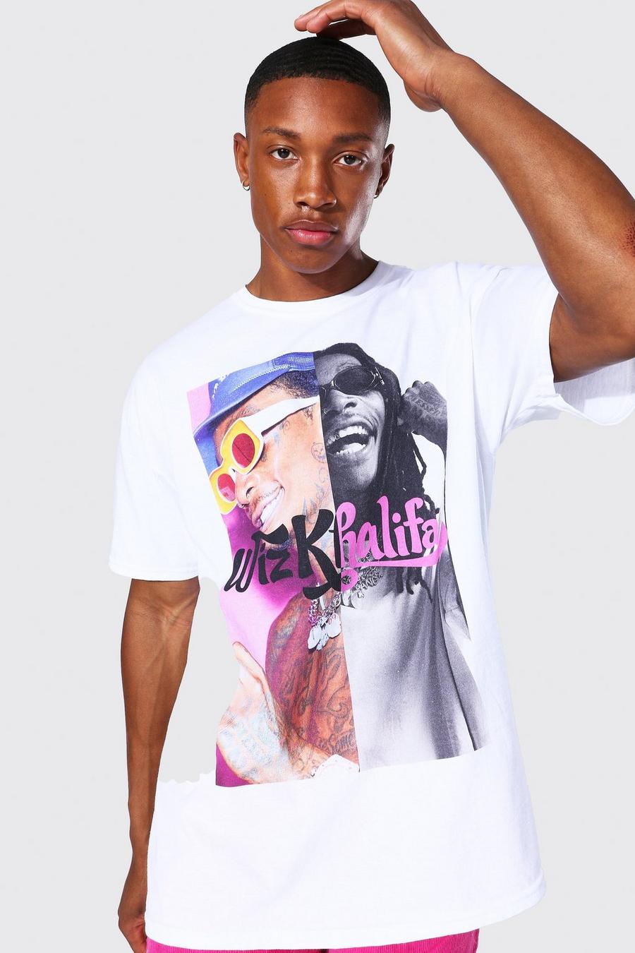 White Oversized Gelicenseerd Gesplitst Wiz Khalifa T-Shirt image number 1