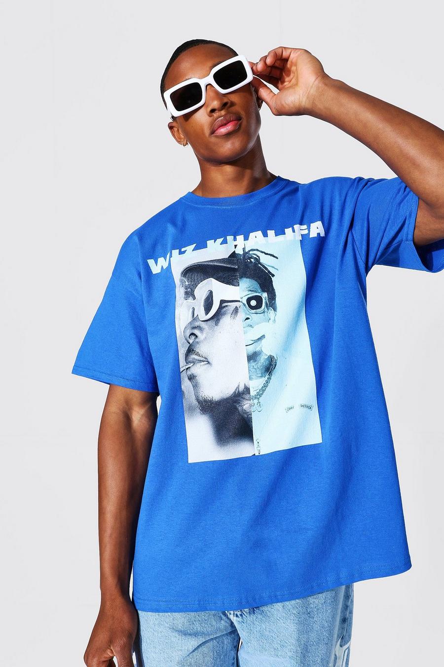 Blue Oversized Gelicenseerd Gesplitst Wiz Khalifa T-Shirt image number 1