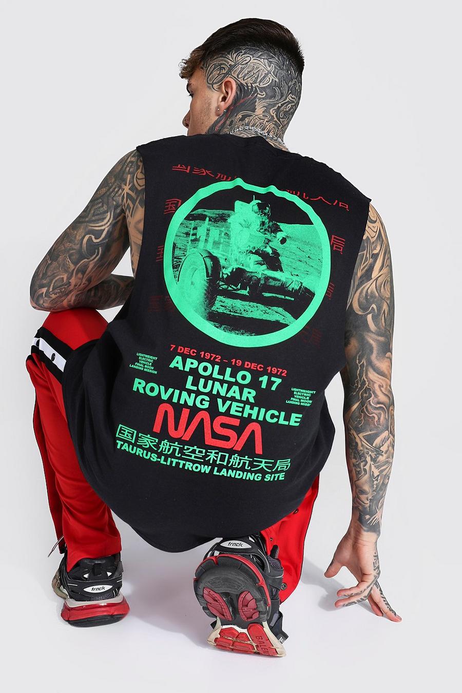 Camiseta de tirantes ancha con estampado de NASA por detrás y licencia, Negro image number 1