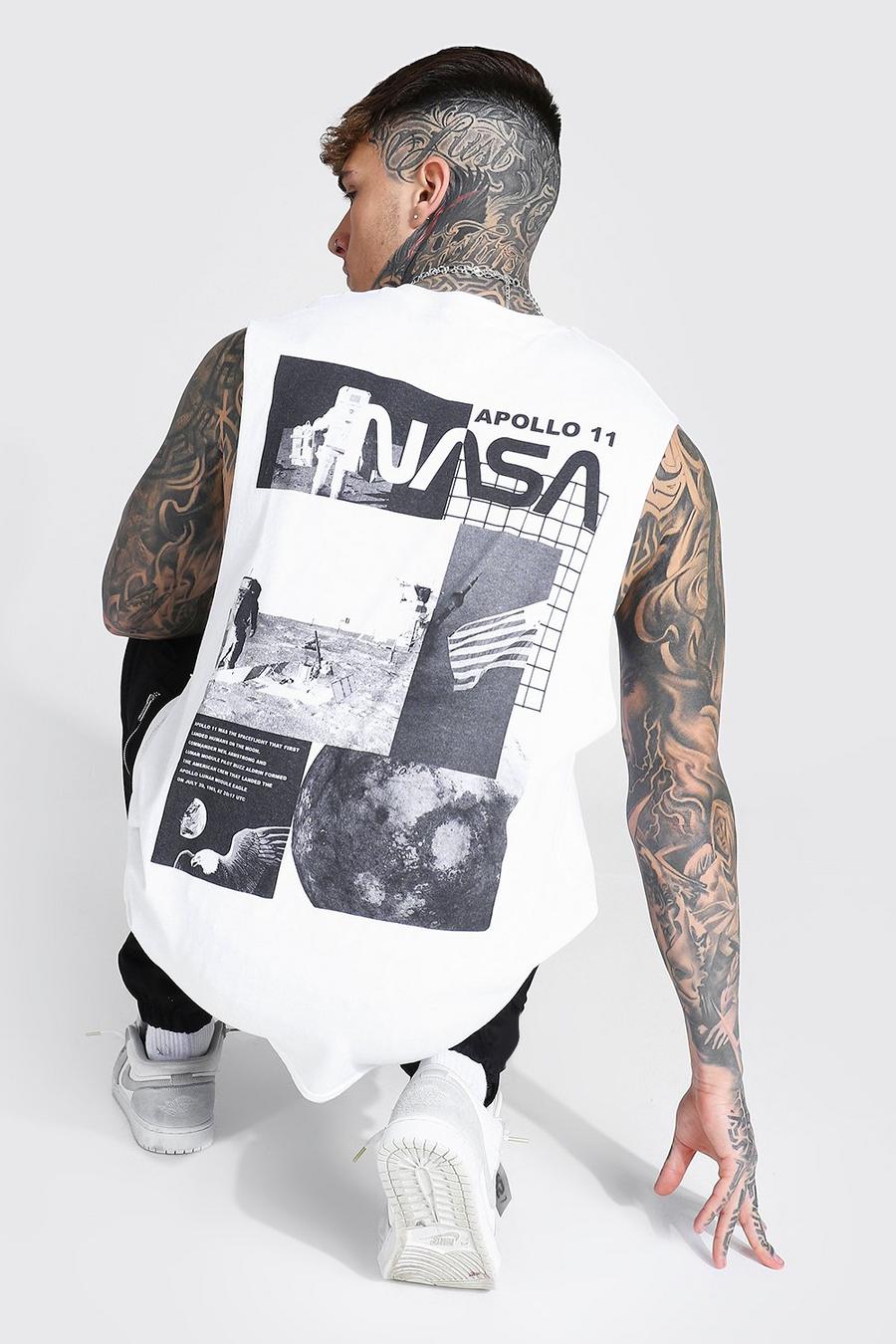 Camiseta de tirantes ancha con estampado de NASA por detrás y licencia, Blanco image number 1