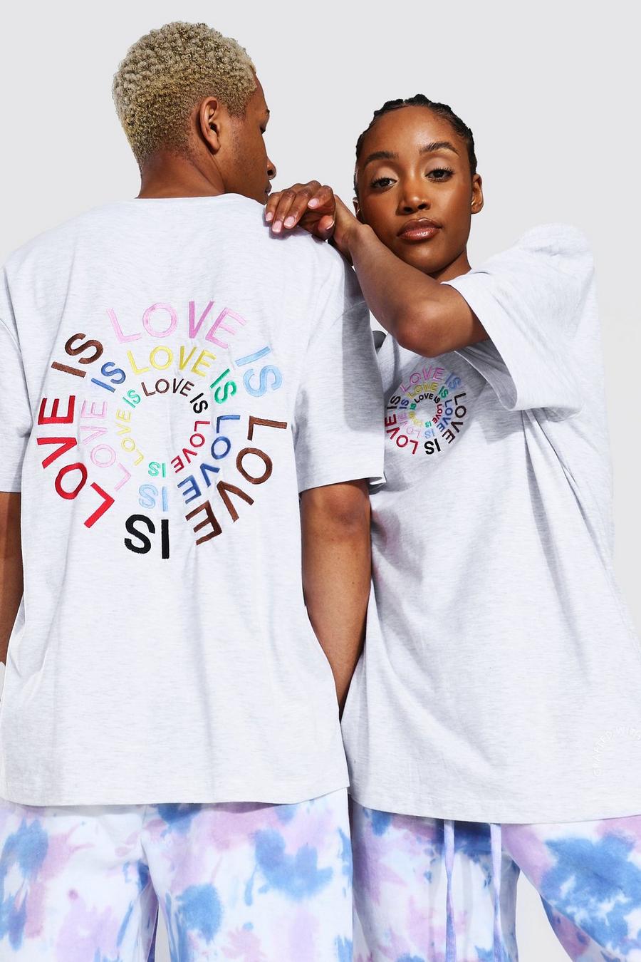 Ash grey Pride Love Is Love Circle Graphic T-Shirt image number 1