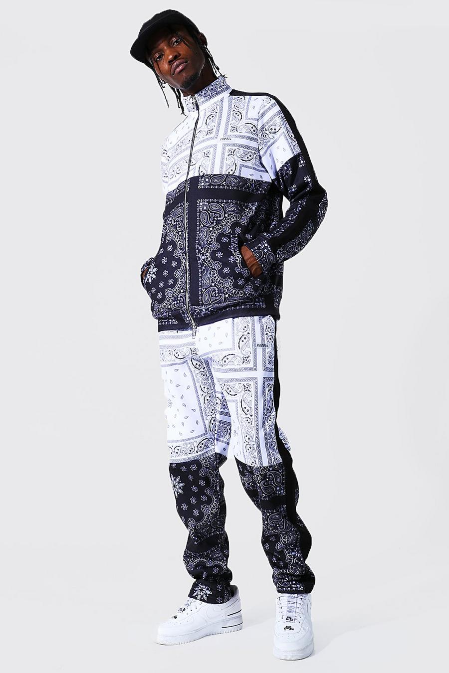 Trainingsanzug mit Trichterhals mit Colorblock und Bandana-Print, Taubenblau image number 1