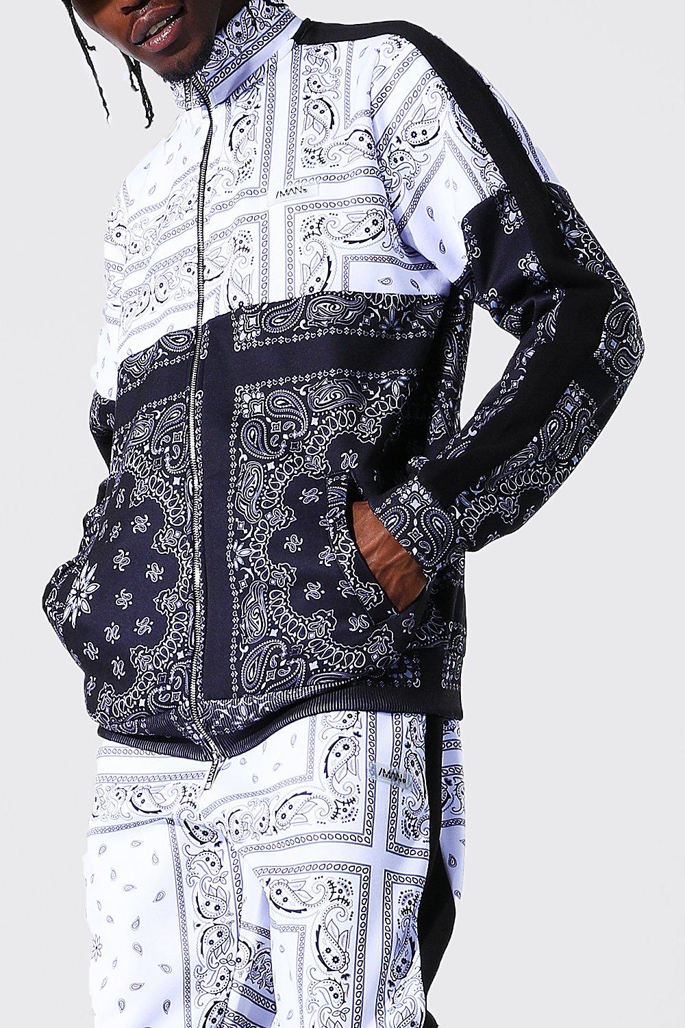 Men's Bandana Colour Block Funnel Neck Tracksuit | boohoo