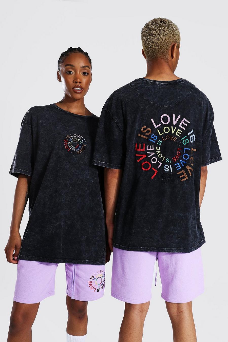 Camiseta con lavado ácido y estampado Love Is Circle Pride, Gris marengo image number 1