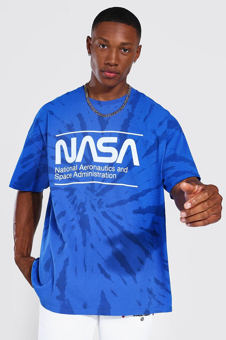 Blue Oversized Nasa Logo Tie Dye License T-shirt image number 1