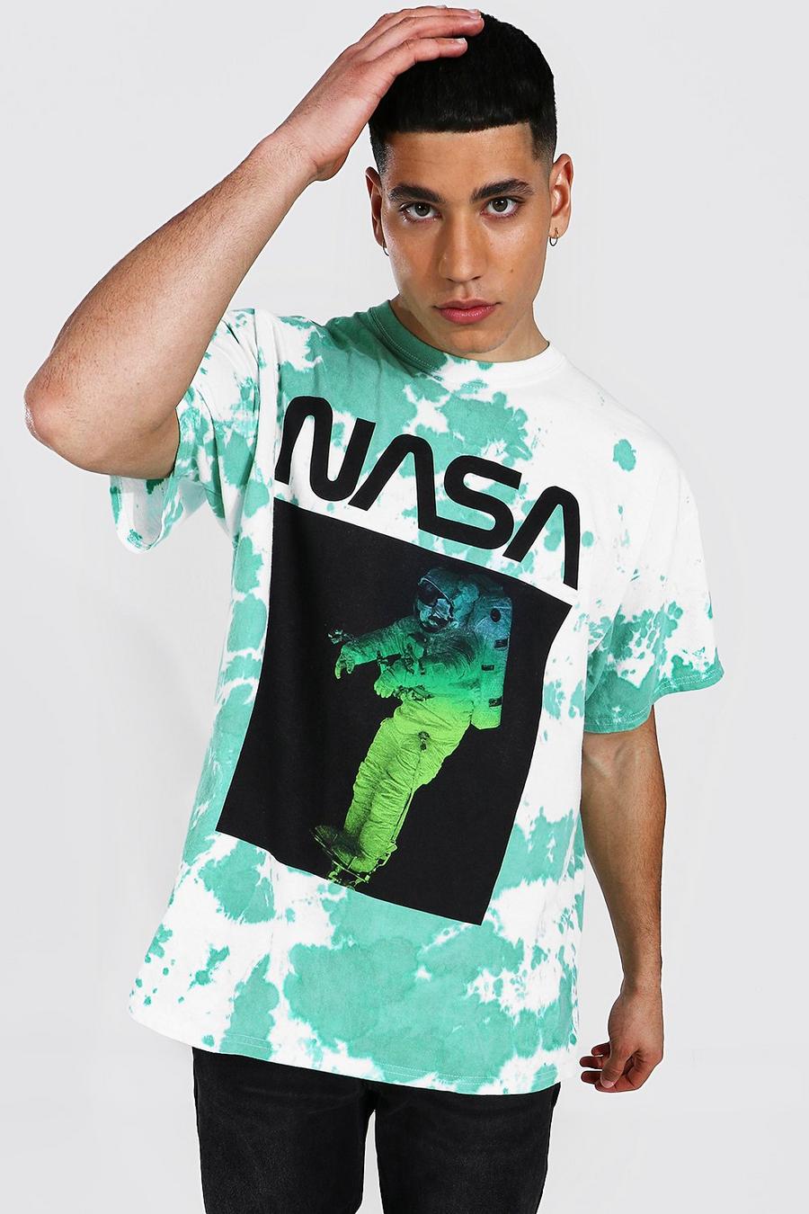 T-shirt oversize con logo ufficiale NASA effetto tie-dye, Verde image number 1