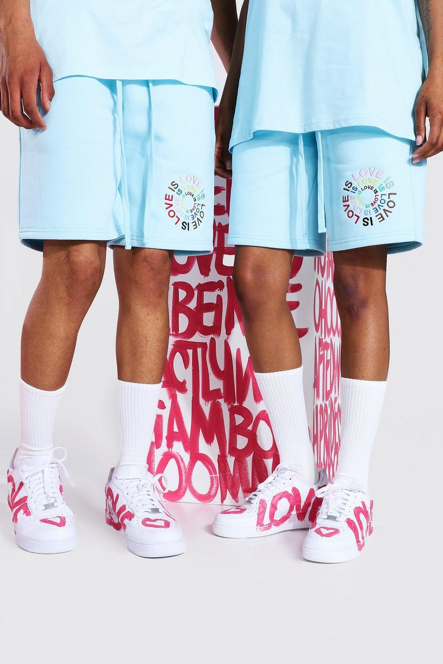 Pride Jersey-Shorts mit „Love Is Love“-Print, Hellblau image number 1