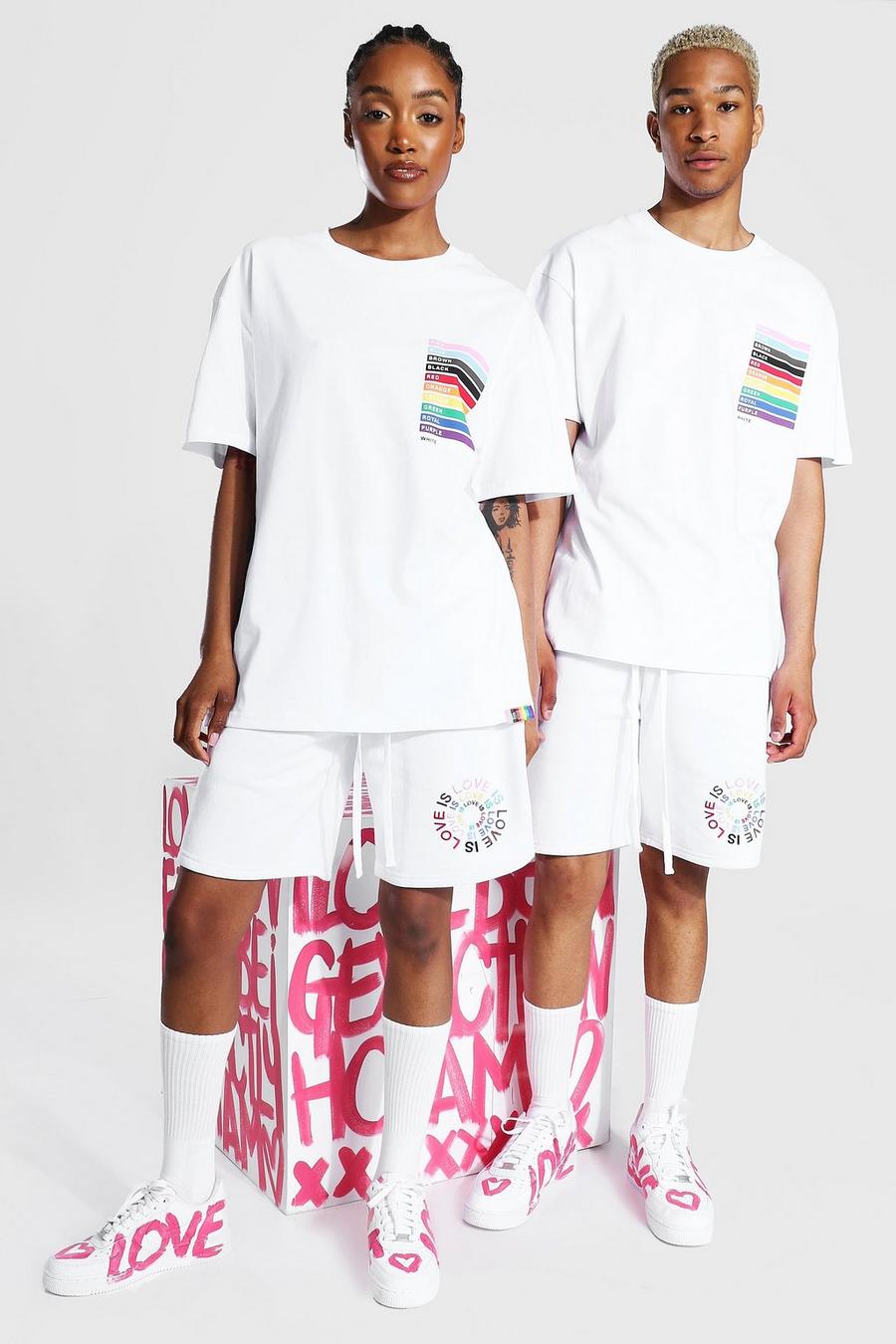 T-shirt Pride oversize con stampa di arcobaleno in un riquadro, Bianco image number 1