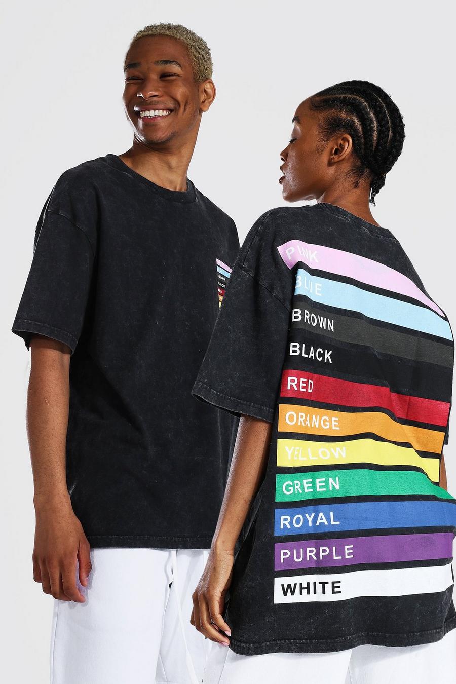 Charcoal Pride Acid Wash Rainbow Box Graphic T-Shirt image number 1
