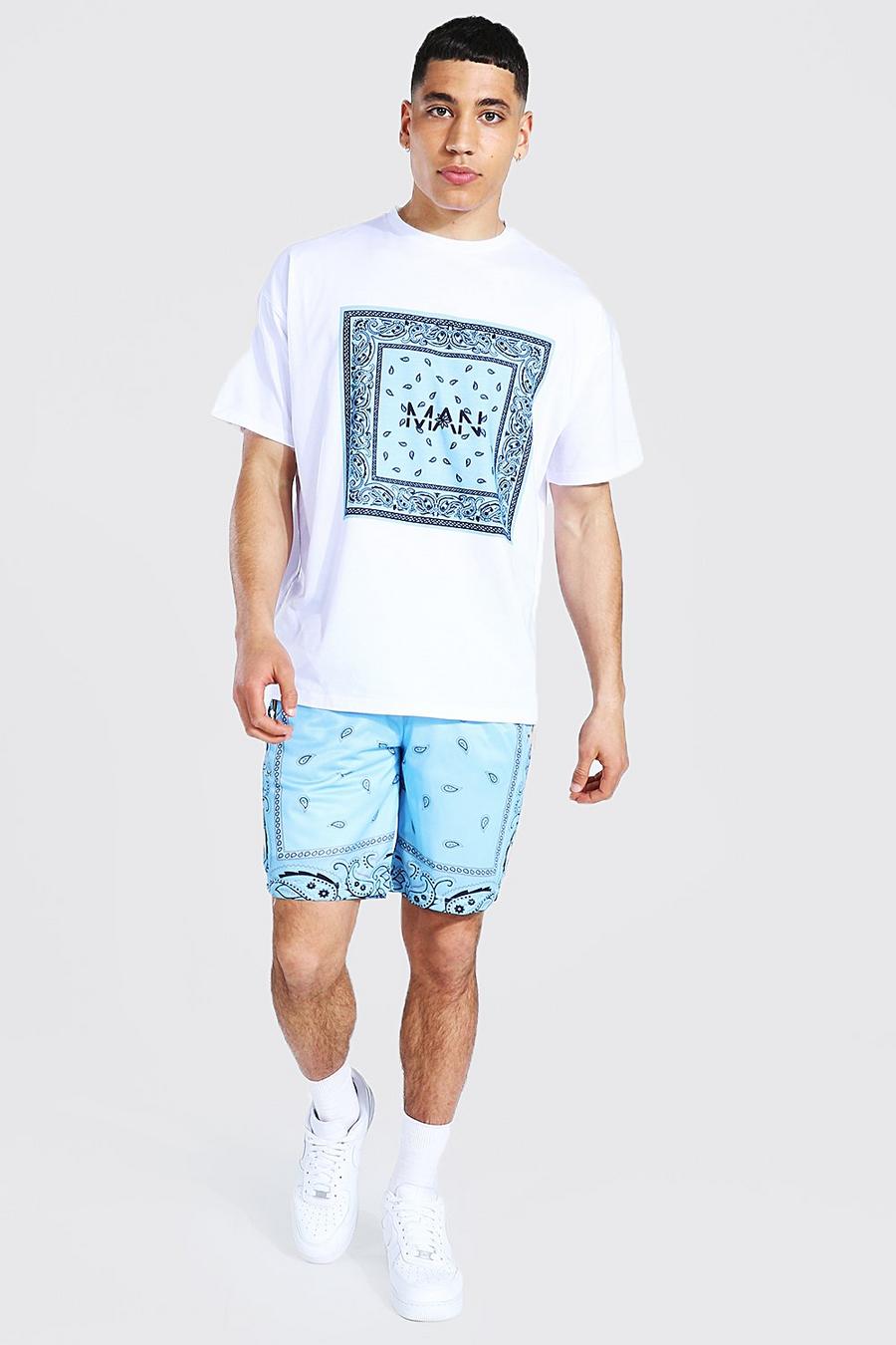Oversize Bandana T-Shirt & Mesh Shorts Set, Blue image number 1