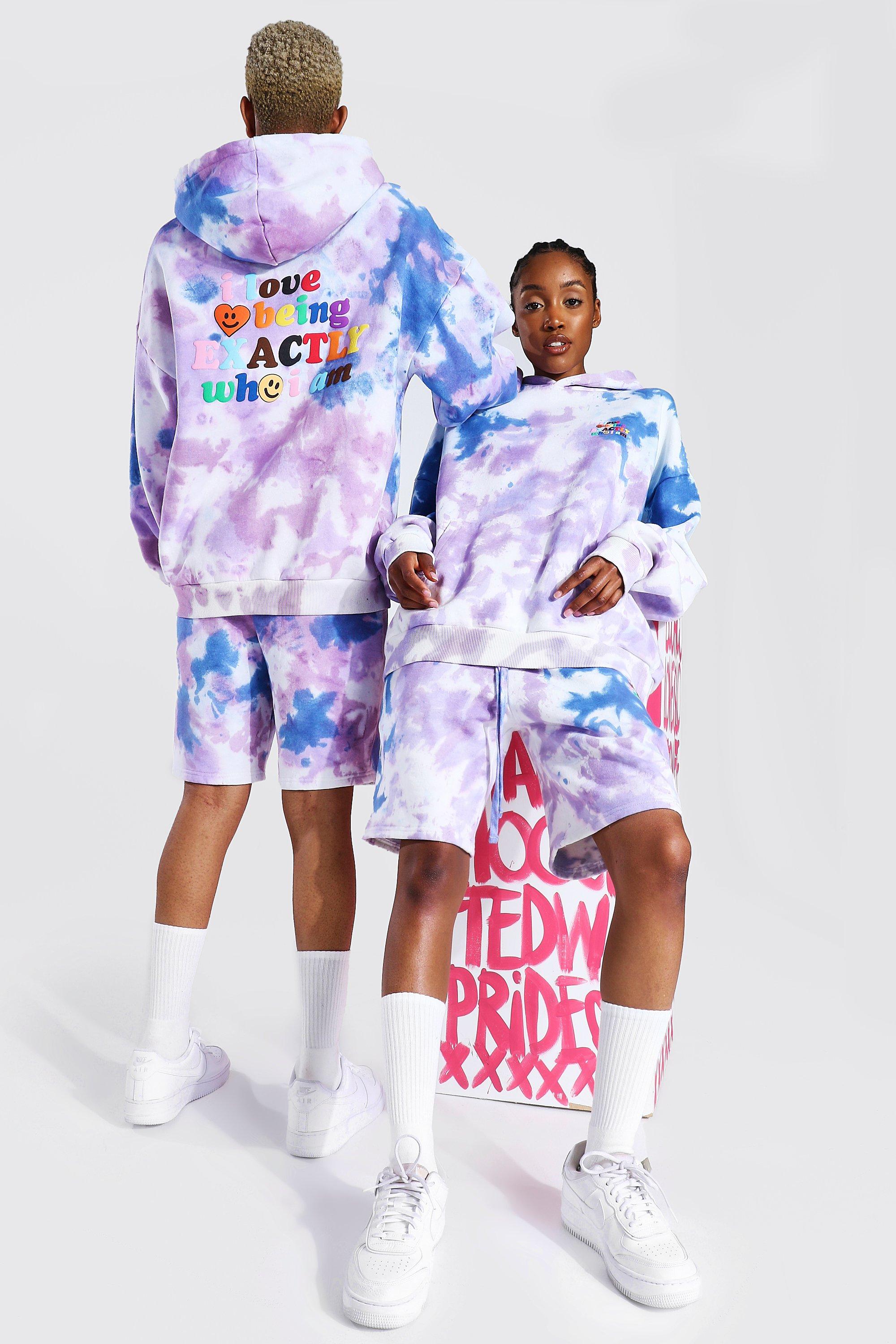 Men s Pride Tie Dye Who I am Short Hooded Tracksuit boohoo