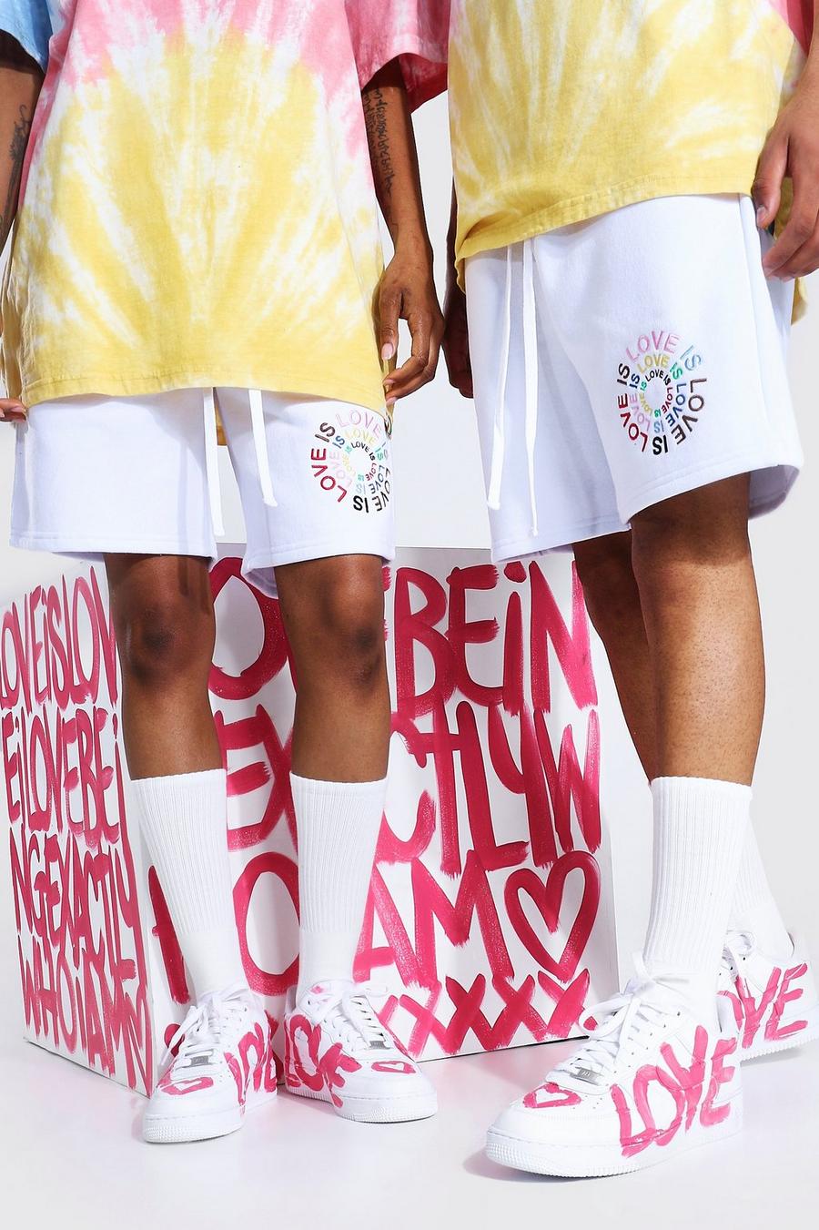 Pantaloncini Pride in jersey con stampa a cerchio Love Is Love, Bianco image number 1