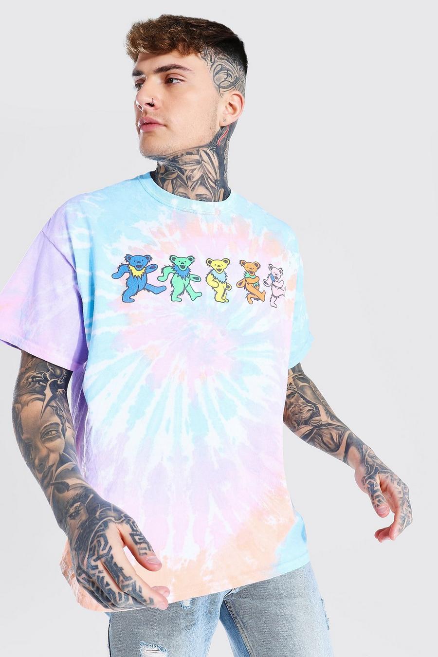 Camiseta oversize con desteñido anudado y estampado de Grateful Dead, Multicolor image number 1