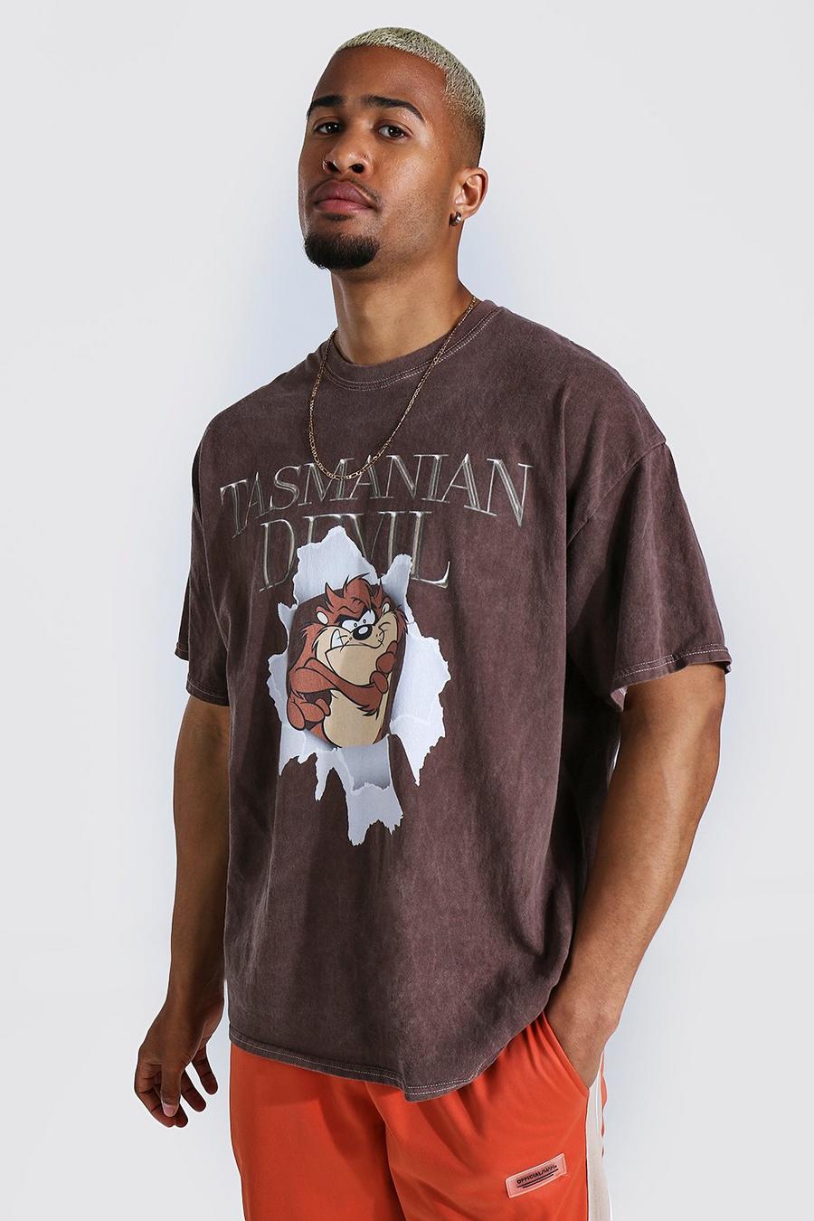 Brown Oversized Overdye Tasmanian Devil T-Shirt image number 1