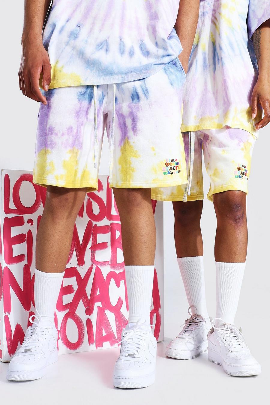 Pride Jersey-Shorts mit Batik-Print und Who I Am-Slogan, Mehrfarbig multi