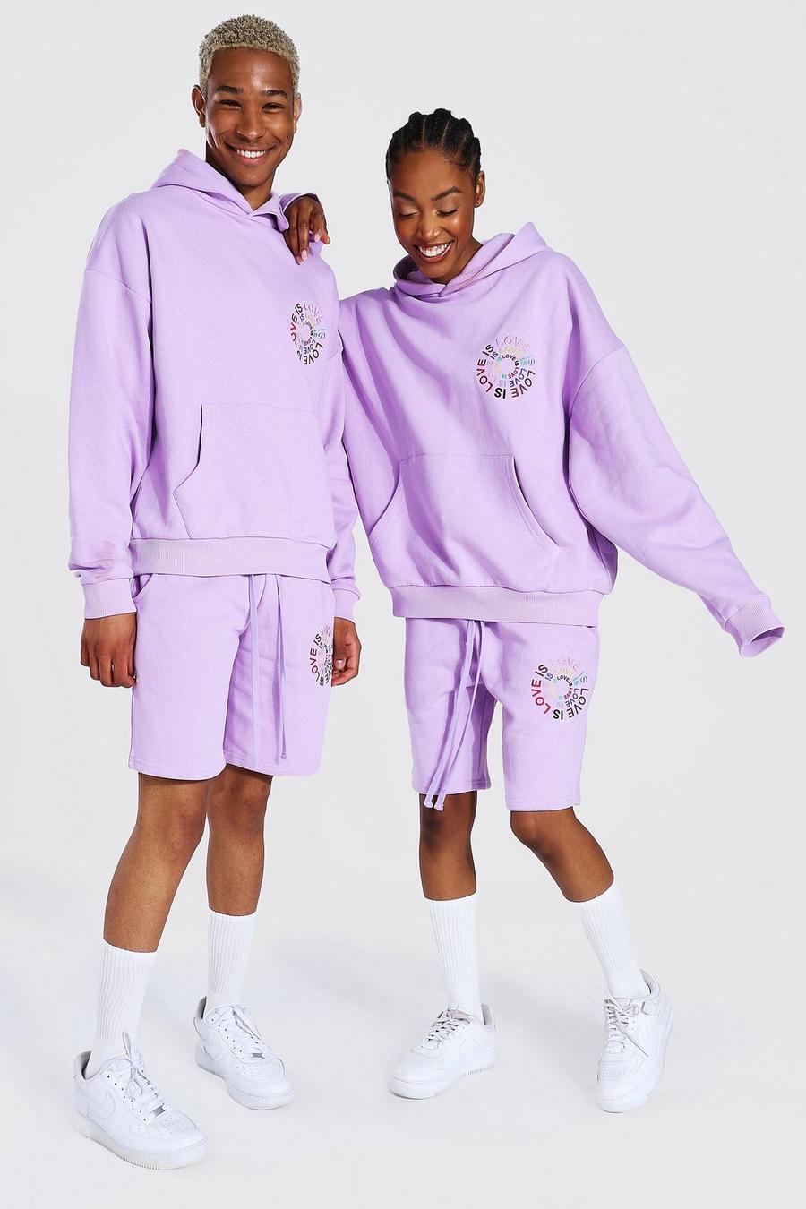 Lilac purple Pride Love Is Love Short Hooded Tracksuit image number 1