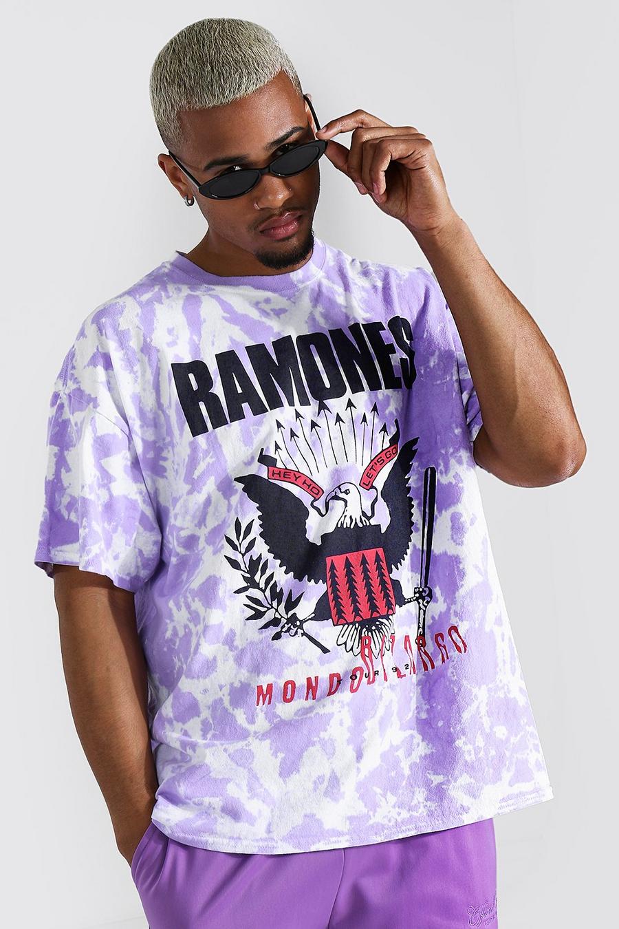 Purple Oversized Gelicenseerd Tie Dye Ramones T-Shirt image number 1